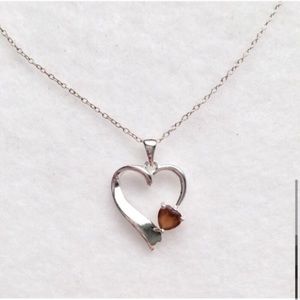 Sterling Silver Heart Necklace with Faux Amber Stone
